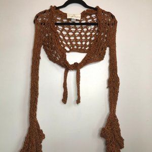 Gold shimmer eyelet hole  knitted crop wool top